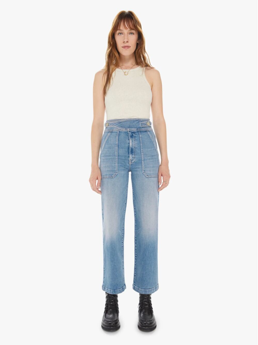 Mother The Wrapped Up Patch High Rise Ankle Straight Leg Jean Let's Trip Size 25
